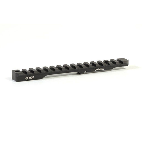MDT's Picatinny Scope Bases feature a durable 6061-T6 aluminum construction, a 20 MOA incline for extra elevation, and compatibility with left-handed actions.